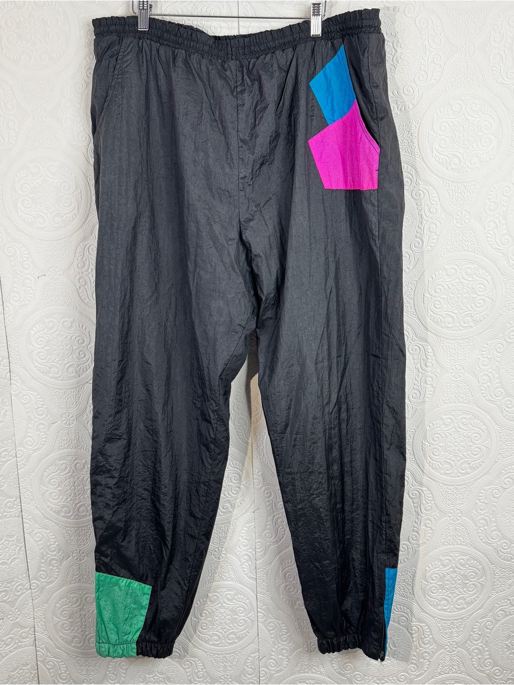 Vintage Venezia 90s Colorblock Windbreaker Pants size 18/20 Lined Blue Pink